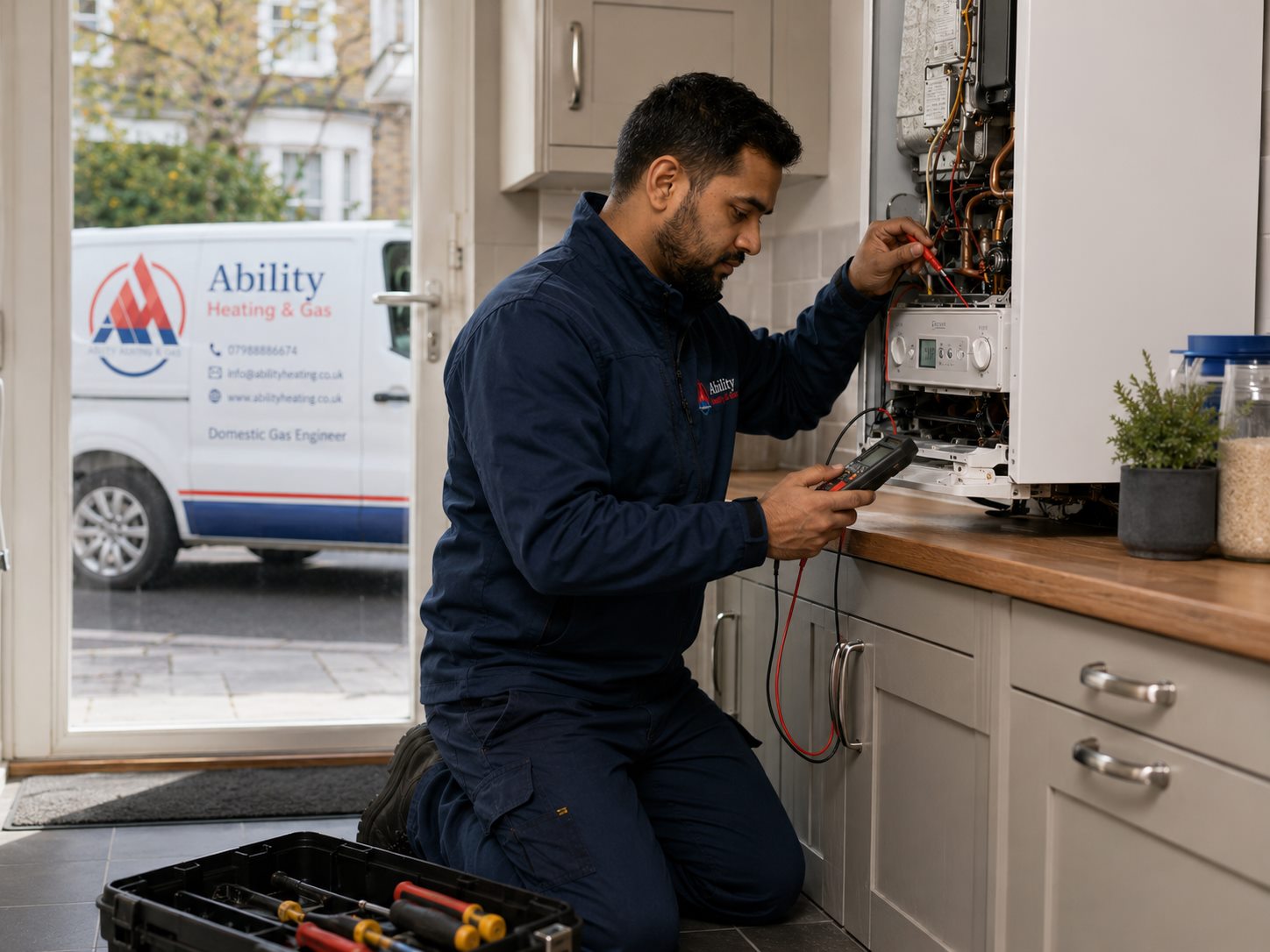 Ability engineer servicing a domestic boiler